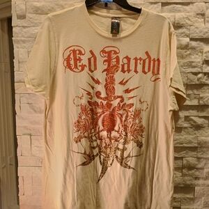 Ed Hardy Cream Short-Sleeve Tee with Red Graphic